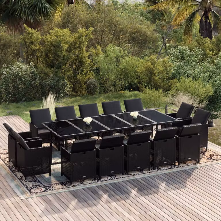 Maison Exclusive - Set da pranzo da giardino 15 pezzi con cuscini in polyrattan nero