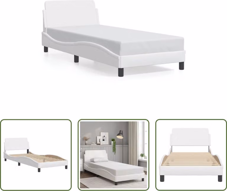 The Living Store Struttura letto con testiera bianca 80x200 cm in ecopelle