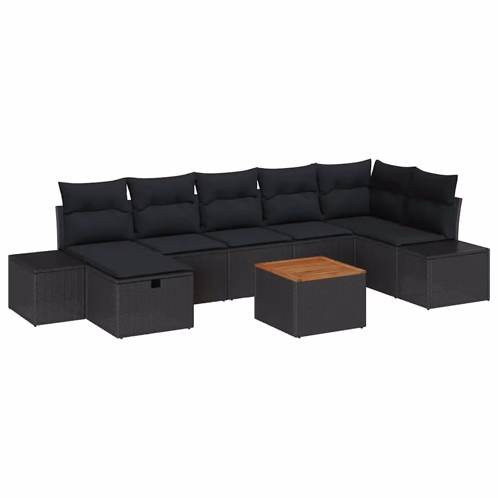 Set Divano da Giardino a L vidaXL 8 Pezzi con Cuscini e Tavolino Nero in Rattan e Acciaio – 2