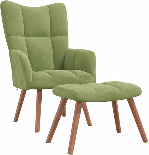 Poltrona Relax Moderna con Poggiapiedi in Velluto Verde – 1