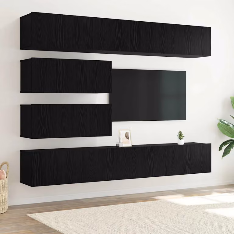 Set mobile TV moderno vidaXL in legno ingegnerizzato MDF, Rovere e Nero, 6 pezzi