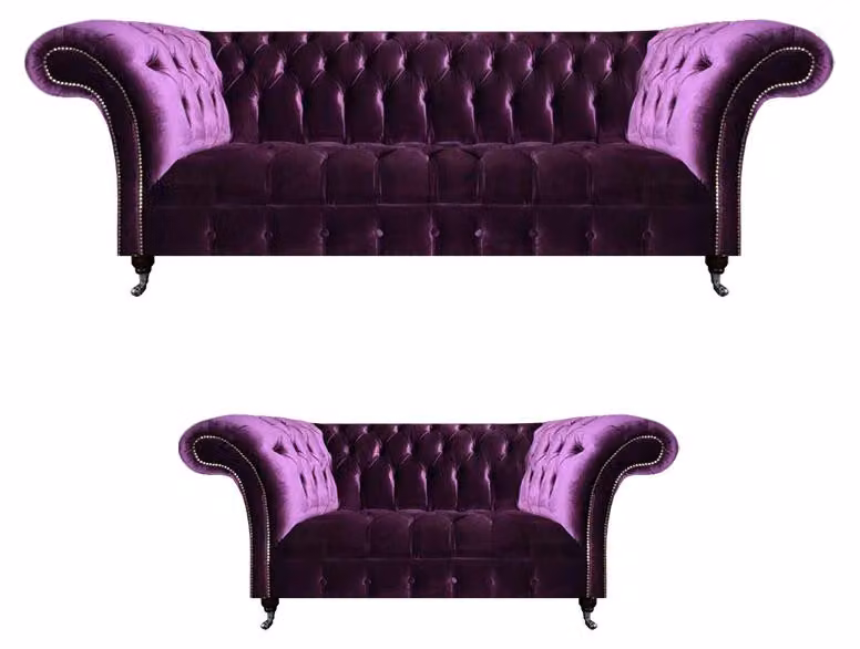 Wohnzimmer Lila Chesterfield Sofagarnitur Moderne Textilcouchen 2tlg