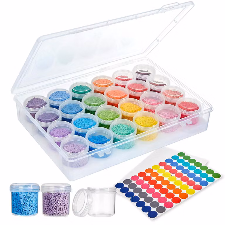 Contenitore di stoccaggio, grande capacità - Contenitore con coperchio - 24 scomparti - Organizzatore per perline - Trasparente - Realizzato in polipropilene resistente - Ideale per la conservazione delle perline