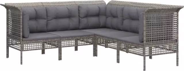 Set Divani da Giardino 5 pz | Set Salotto da Giardino con Cuscini in Polyrattan Grigio