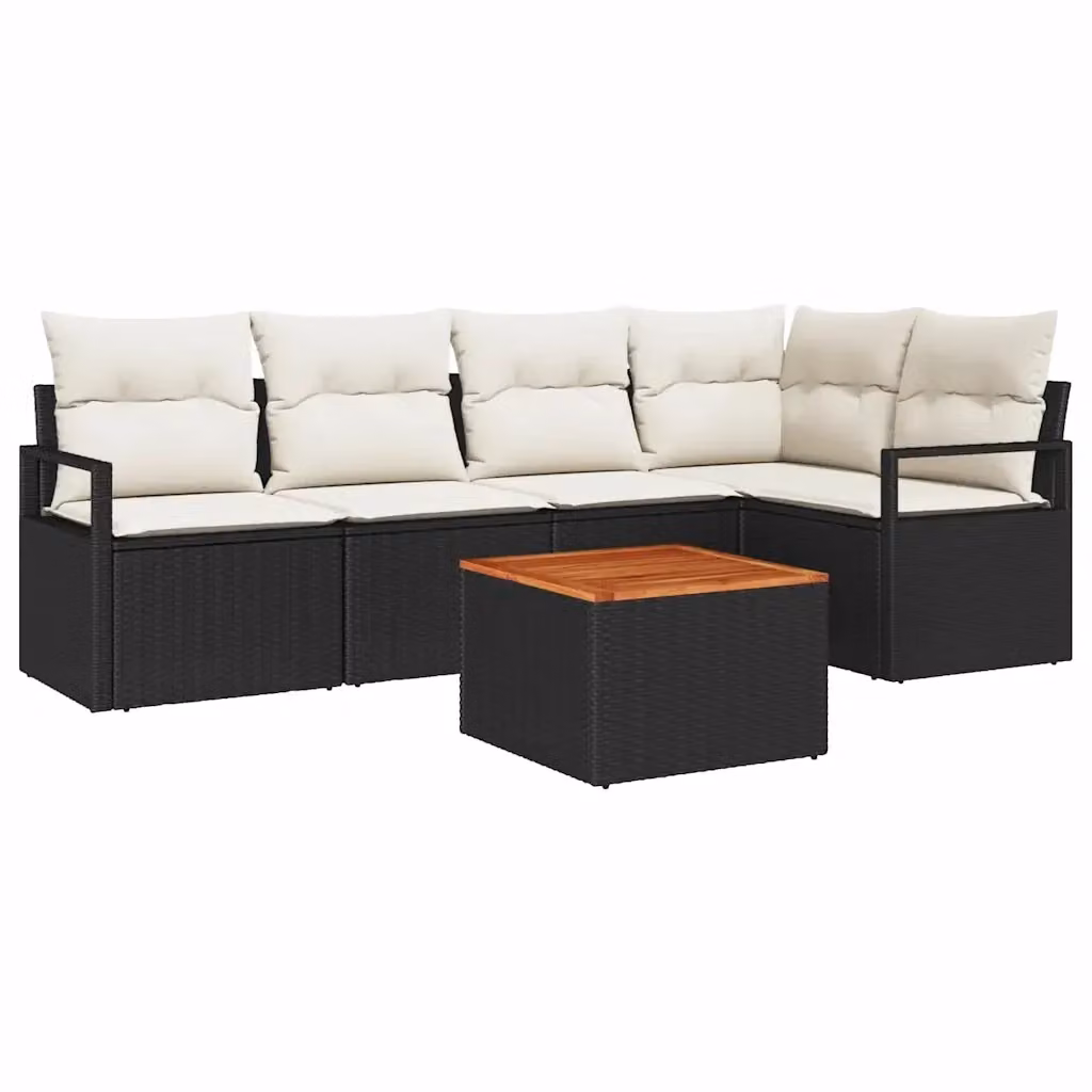 Set Divano da Giardino Moderno vidaXL in Polyrattan Nero con Cuscini e Struttura in Legno di Acacia 6 Pezzi – 2