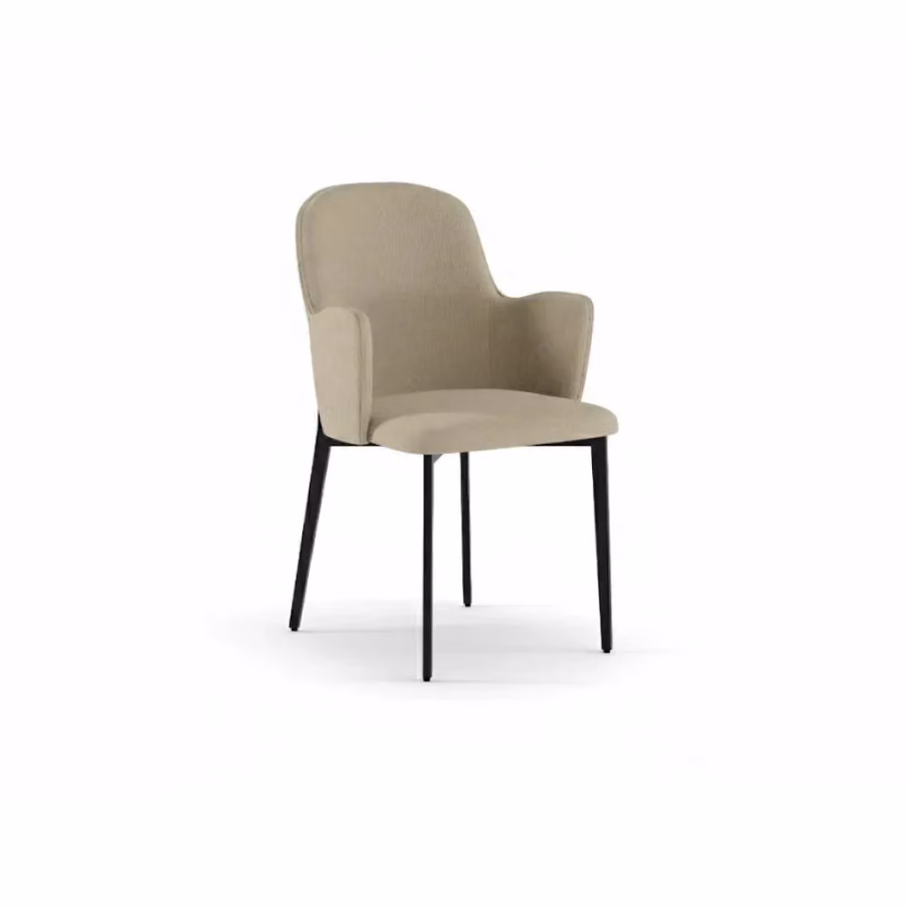 Set di 4 sedie da pranzo Flow Duzzle imbottite in tessuto beige con struttura in metallo nero – 2