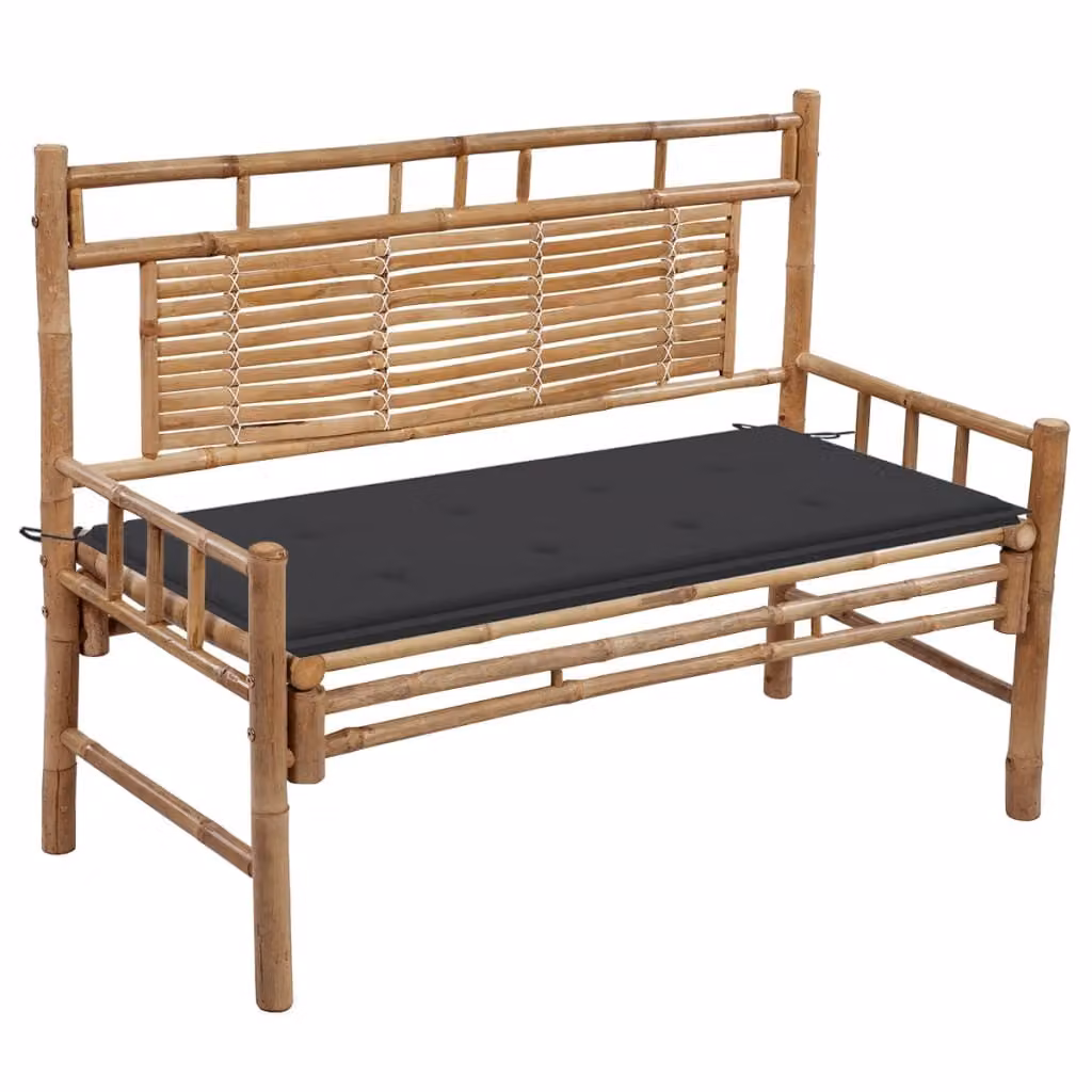 vidaXL Panca da giardino con cuscino in bambù da 120 cm