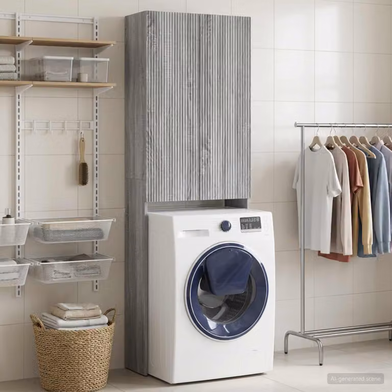 Mobiletto da bagno moderno vidaXL ARNHEM in legno e MDF grigio L: 66 cm, P: 25,5 cm, H: 190 cm