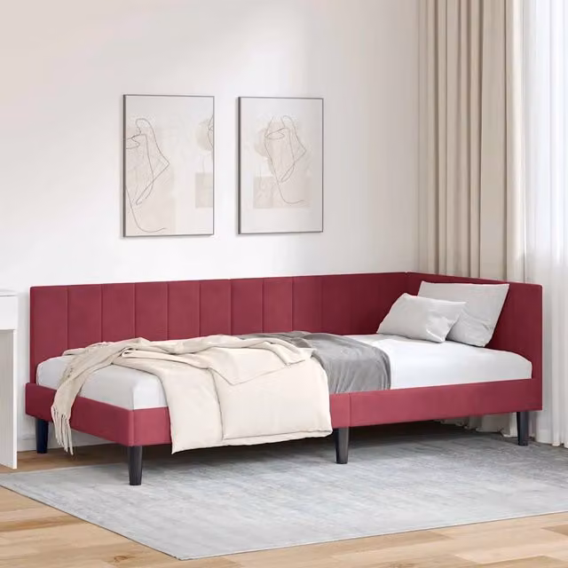 Letto ad angolo con chaise longue asimmetrica vidaXL in velluto rosso, L/P/H: 234 x 140 x 72 cm