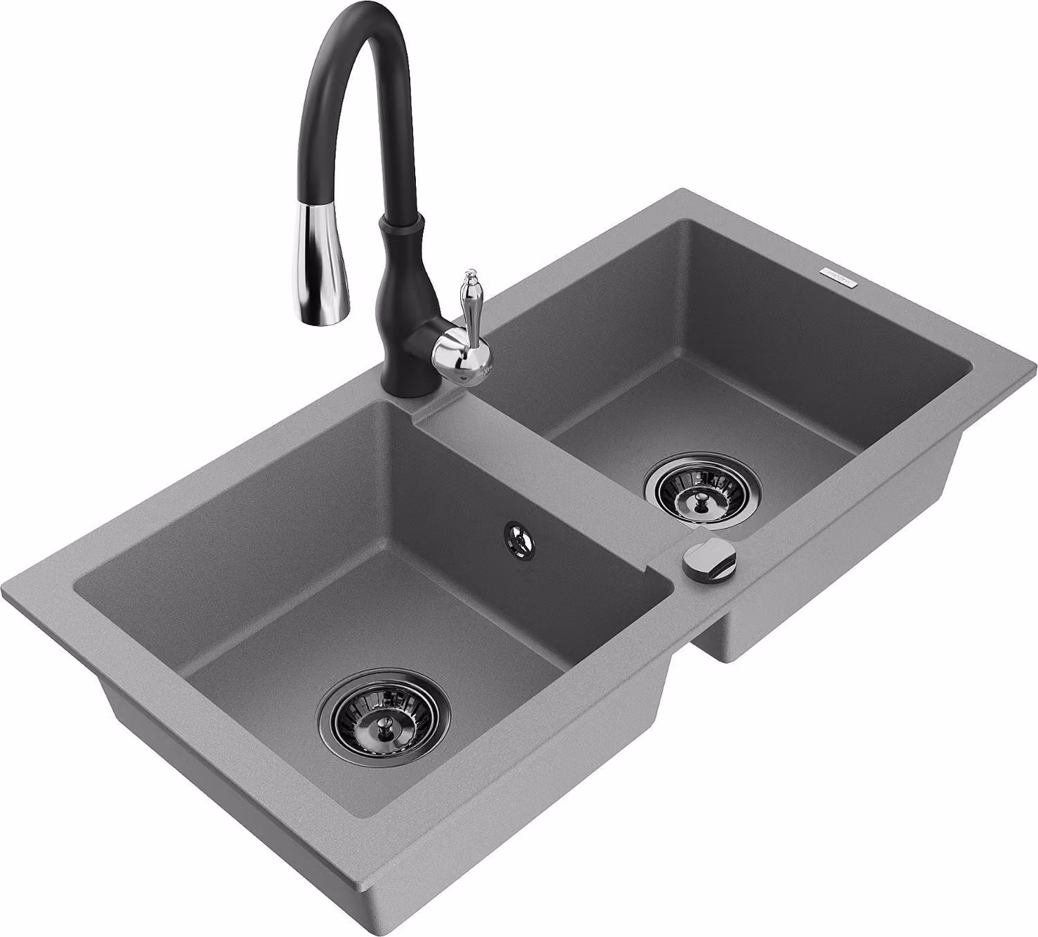 Mexen Mario lavello in granito a 2 vasche con rubinetto da cucina Savita, grigio - 6504-71-672601-70-B