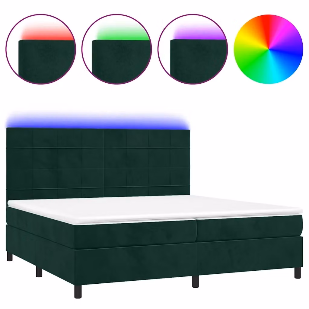 Letto Ibrido con Materasso a Molle Insacchettate vidaXL in Velluto Verde con Illuminazione LED e Porte USB L/P/H: 200 x 200 x 203 cm – 2