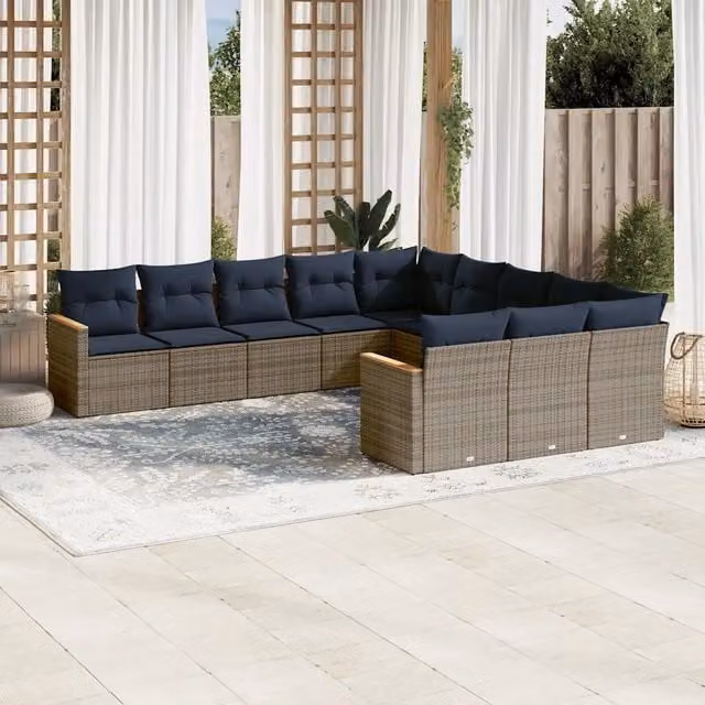 Set Divani da Giardino 11 pz con Cuscini Grigio in Polyrattan 3226432