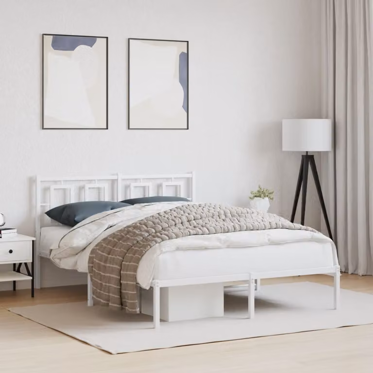 vidaXL Giroletto con Testiera in Metallo Bianco L/P: 140 x 190 cm