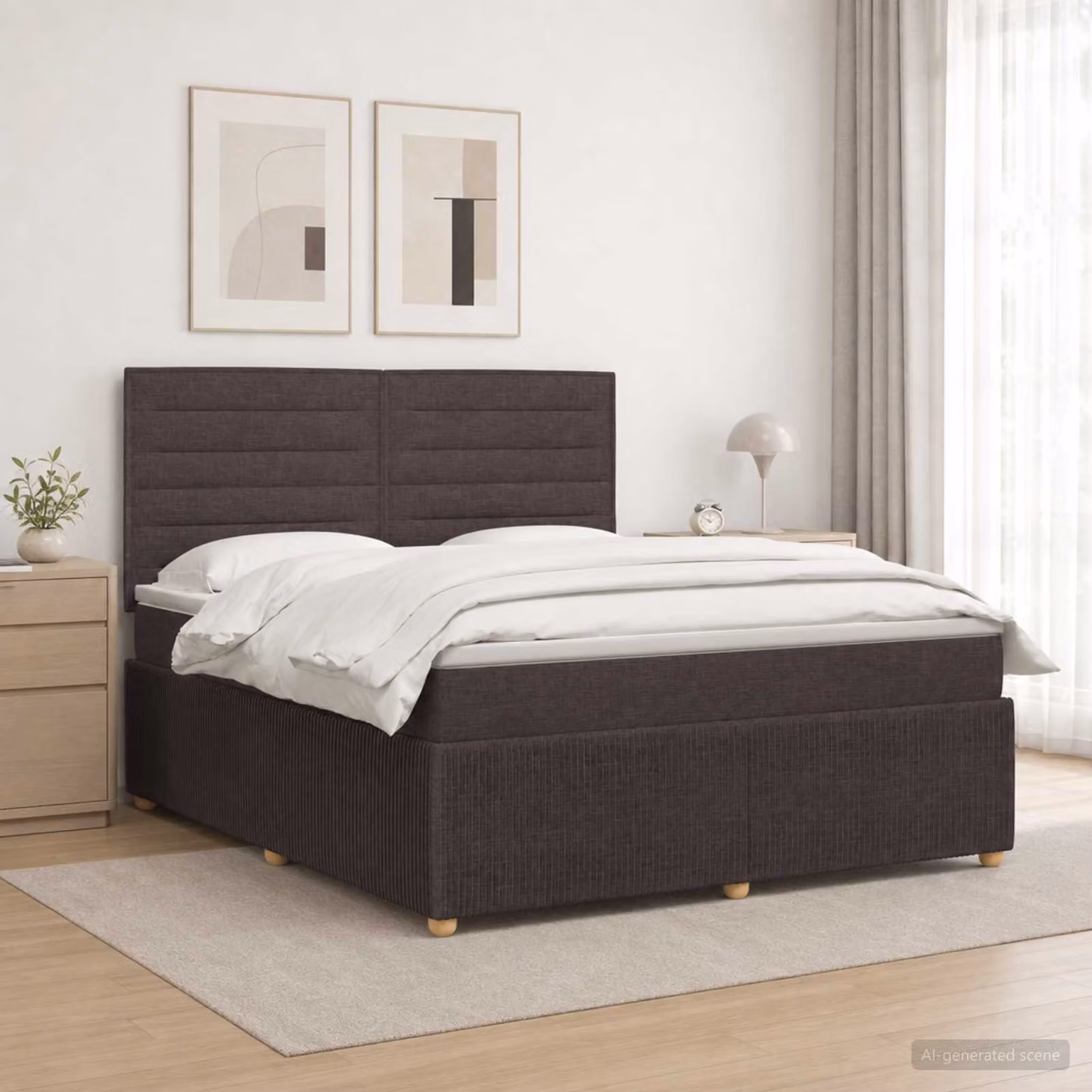 Letto Box Spring vidaXL con Materasso Ibrido e Illuminazione LED sotto il letto, Marrone Scuro e Bianco, L/P: 140 x 190 cm