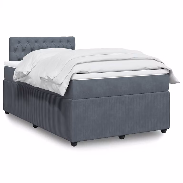 Giroletto a molle con materasso vidaXL in velluto grigio, L/P/H: 120 x 190 cm