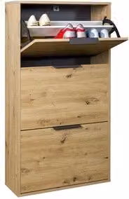 Scarpiera Doppia Composad in Rovere con Scomparti Basculanti, L: 119,4 cm, P: 24,8 cm, H: 65 cm