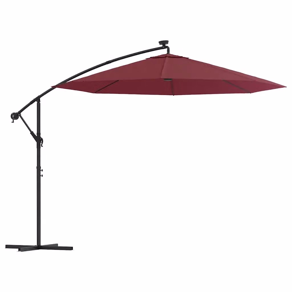 Ombrellone a sbalzo con LED e palo in acciaio Rosso Vino, diametro 300 cm – 2