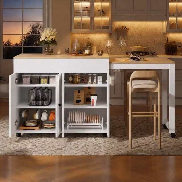 Tavolo bar estensibile 117-180 cm bianco – vano contenitore integrato, 2 colli