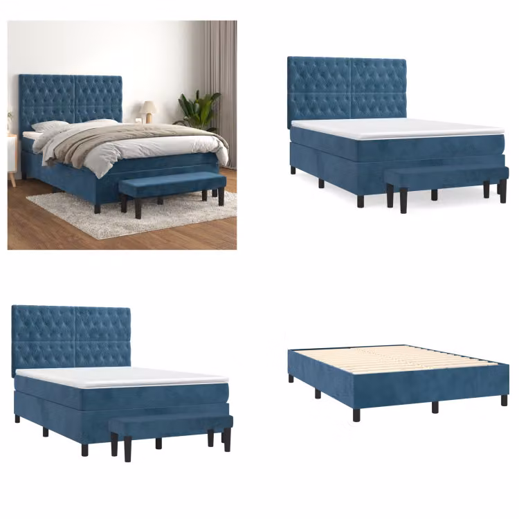 vidaXL Letto a molle con materasso blu scuro 140x200 cm in velluto - Letto a molle - Boxspringbetten - Bett - Schlafzimmermöbel