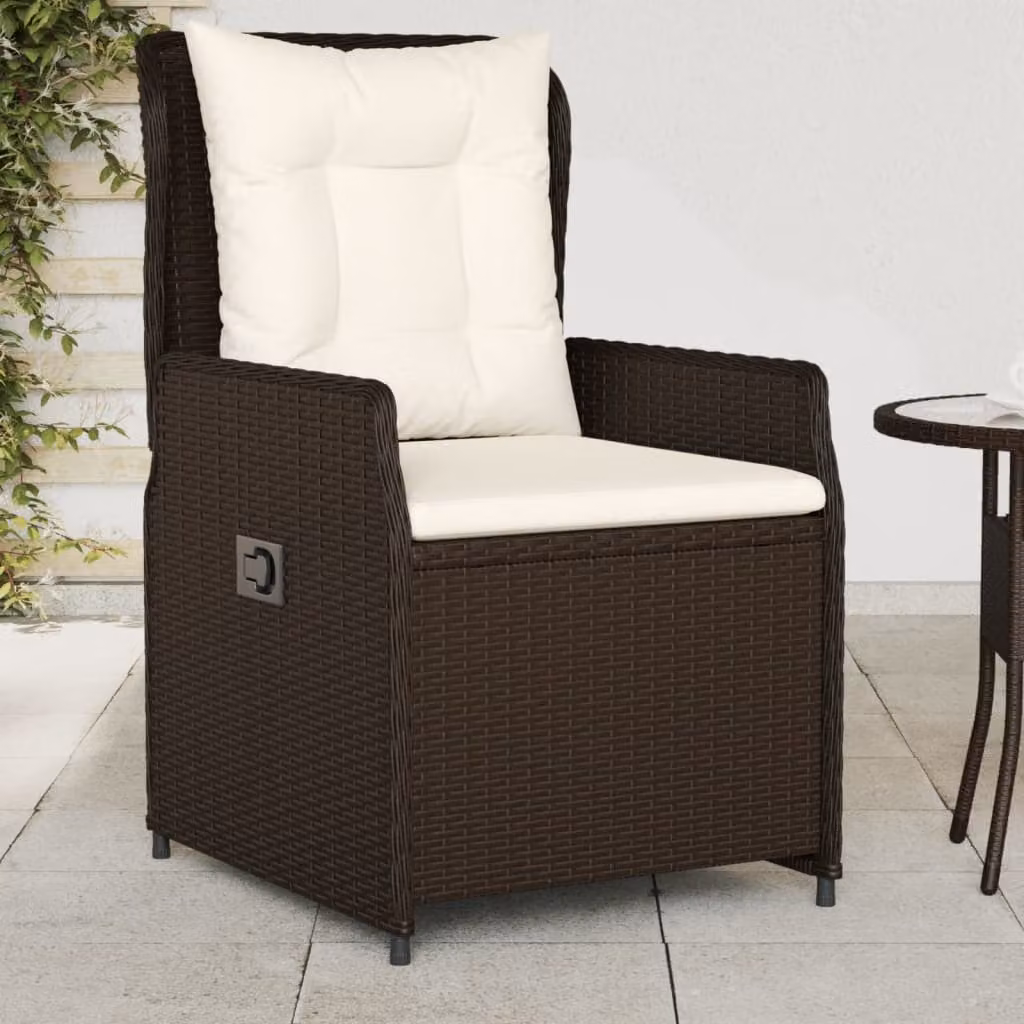 Set di 2 sedie da giardino reclinabili vidaXL in polyrattan marrone e bianco con cuscini e braccioli