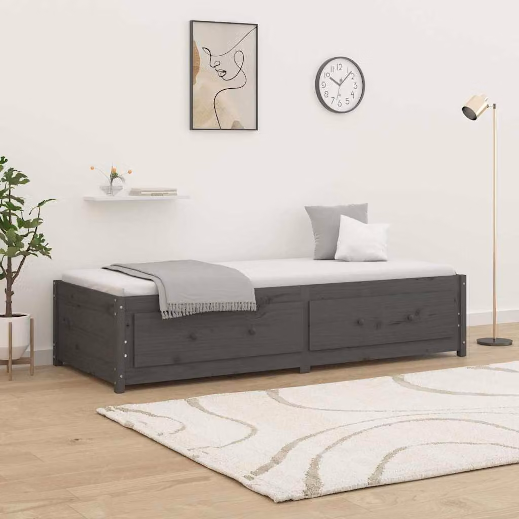 vidaXL Dormeuse Grigia in Legno di Pino con Cassetti L/P/H: 200 x 90 x 85,5 cm