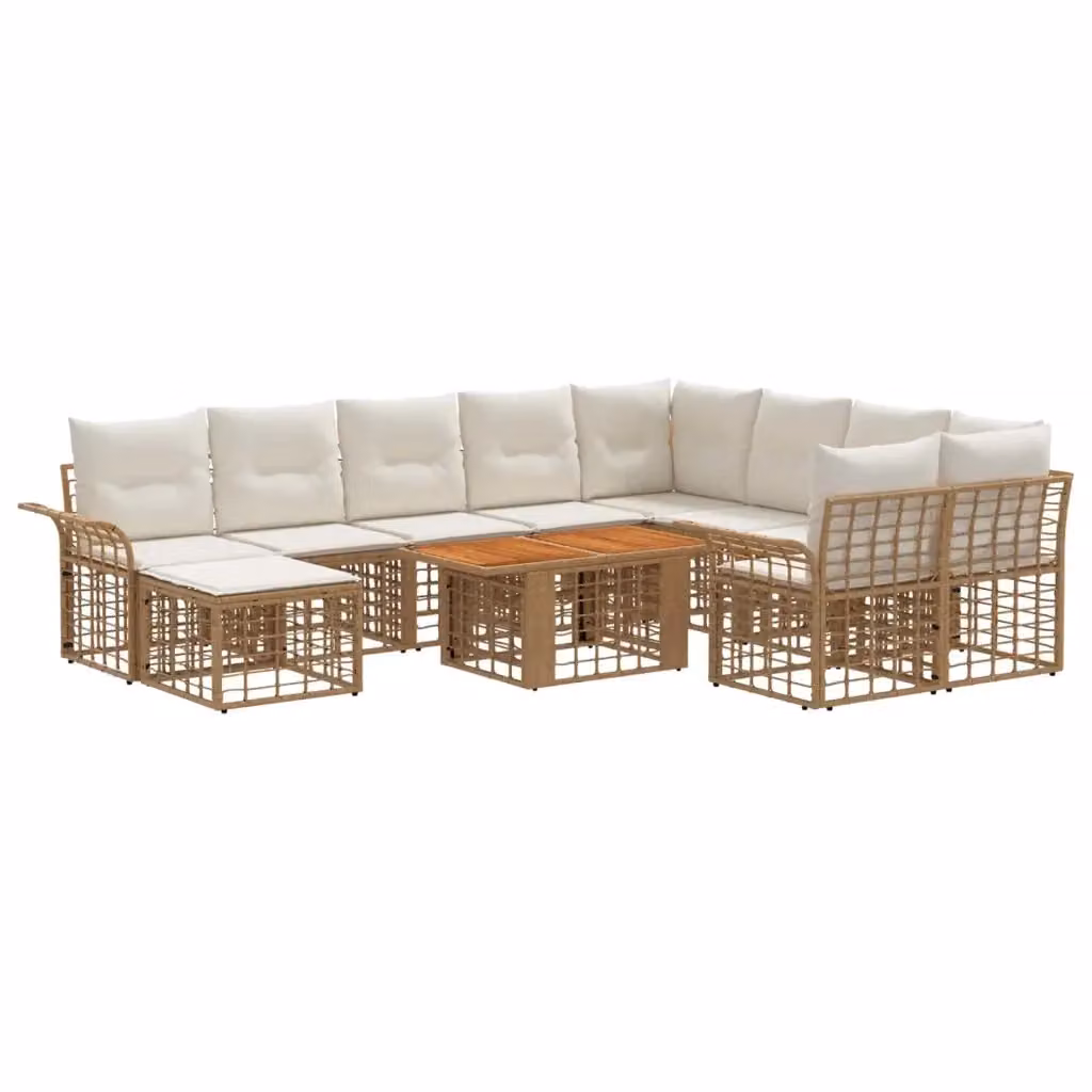 Set Divano da Giardino Moderno vidaXL in Polyrattan 11 Pezzi con Cuscini Beige e Bianco – 2