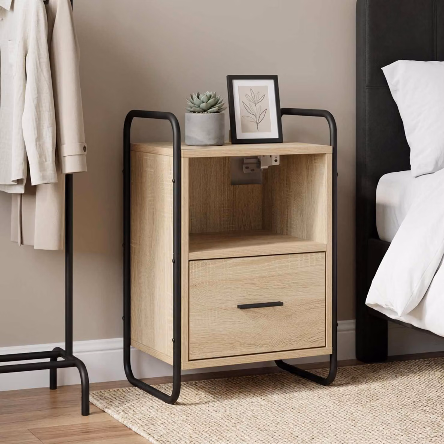 Mobiletto da letto appeso vidaXL in Rovere Sonoma e Nero, L 40 cm x P 30 cm x H 60 cm