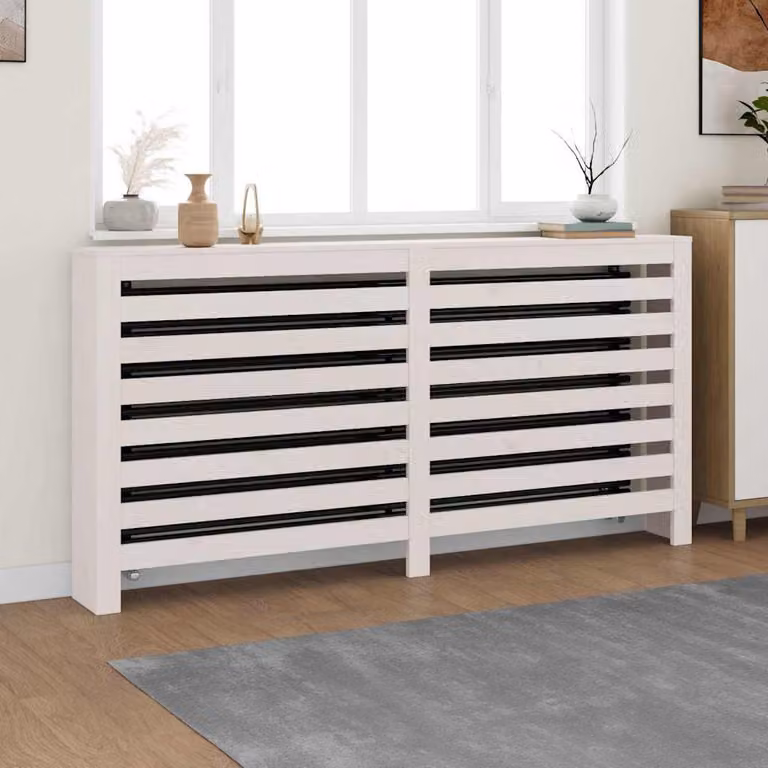 Copertura Termosifone vidaXL in Legno Massello di Pino, Bianca, L: 169 cm, P: 19 cm, H: 84 cm