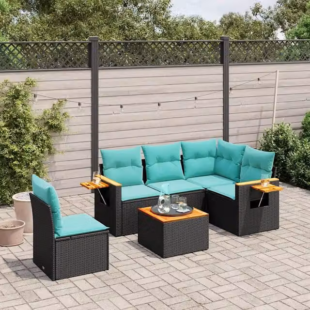Set Divani da Giardino 6 pz con Cuscini Nero in Polyrattan 3226820