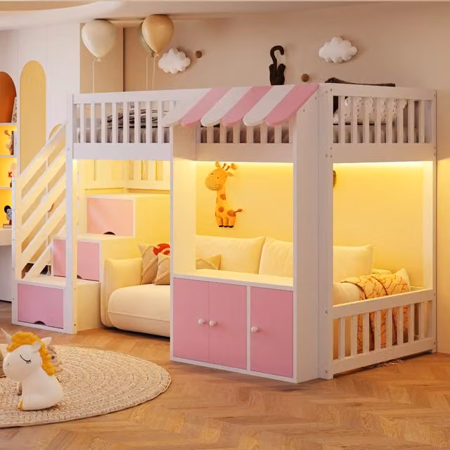 letto a castello legno rosa 108.9 x 253 cm