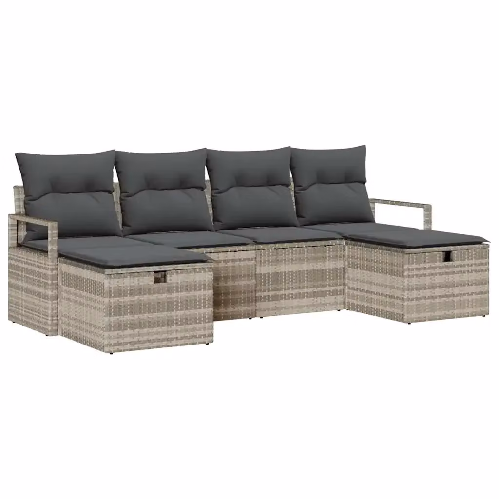 Set di divani da giardino vidaXL a forma di U, 6 posti, colore grigio con cuscini inclusi e struttura in metallo e rattan – 2