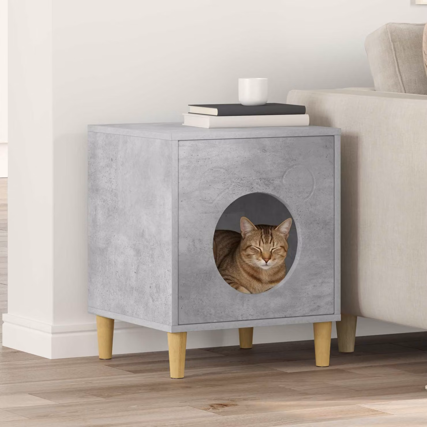Casa per gatti vidaXL in materiale composito grigio, L 42,5 cm x P 40 cm x H 53 cm
