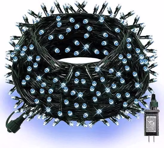 Ghirlanda luminosa natalizia, impermeabile, cavo verde con 8 livelli di luminosità, decorazione natalizia per interni, giardino ed esterni (bianca, 300 LED)