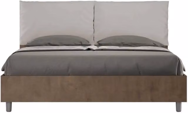 Letto matrimoniale contenitore doppia alzata 160x200 Noce cuscini similpelle tortora Egos Antea