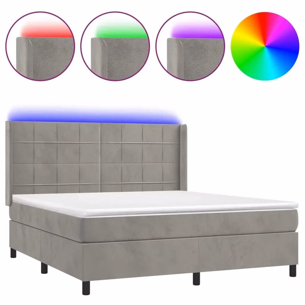 Letto Ibrido vidaXL in Velluto Grigio con Illuminazione LED e Porte USB L/P/H: 160 x 200 x 128 cm – 2