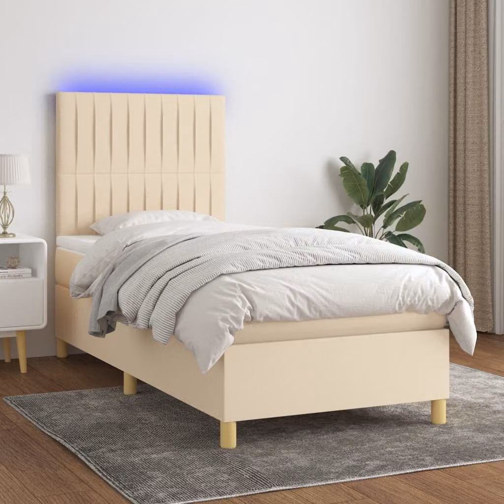Maison Exclusive - Letto a Molle con Materasso e LED Crema 90x190 cm in Tessuto