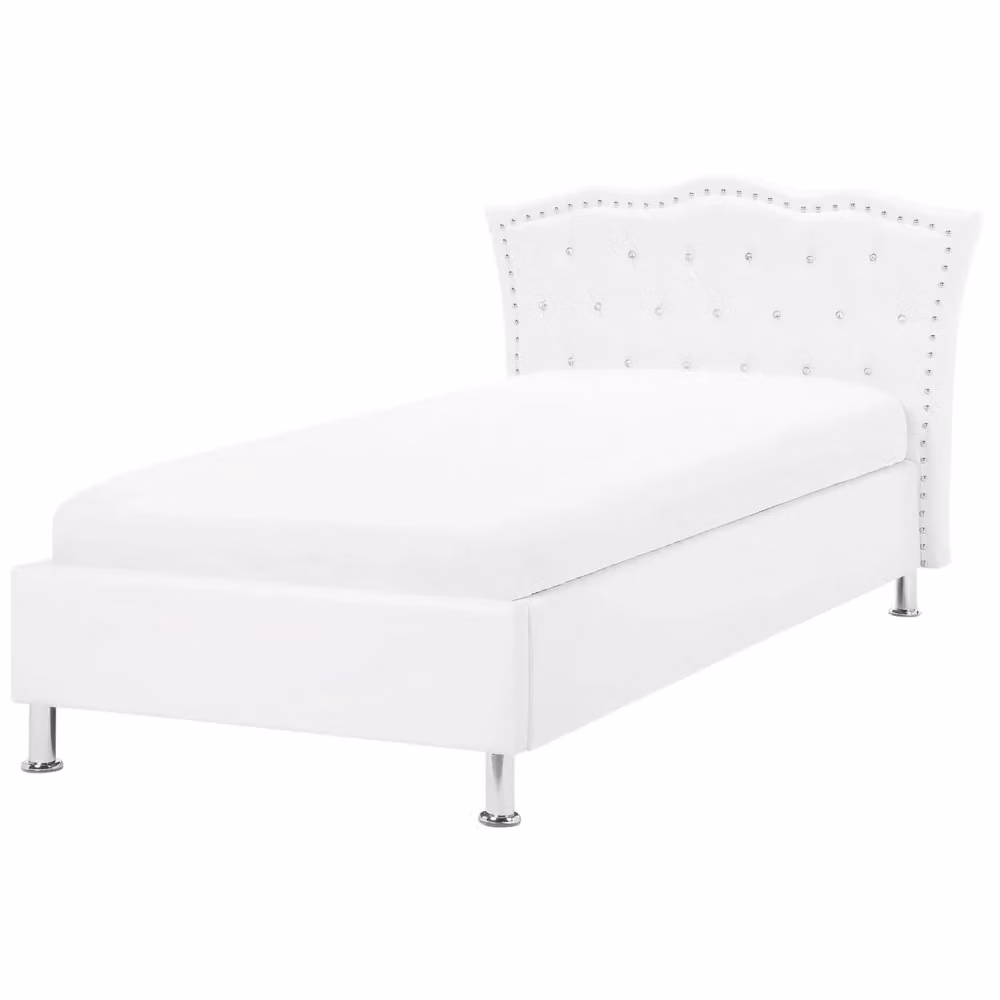 Letto singolo Beliani in ecopelle bianca con struttura imbottita e contenitore a sollevamento L/P/H: 217 x 90 x 102 cm – 2