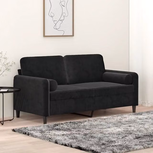 Divano a 2 Posti con Cuscini-Sofa 2 Posti con Cuscini Nero 140 cm in Velluto 885311