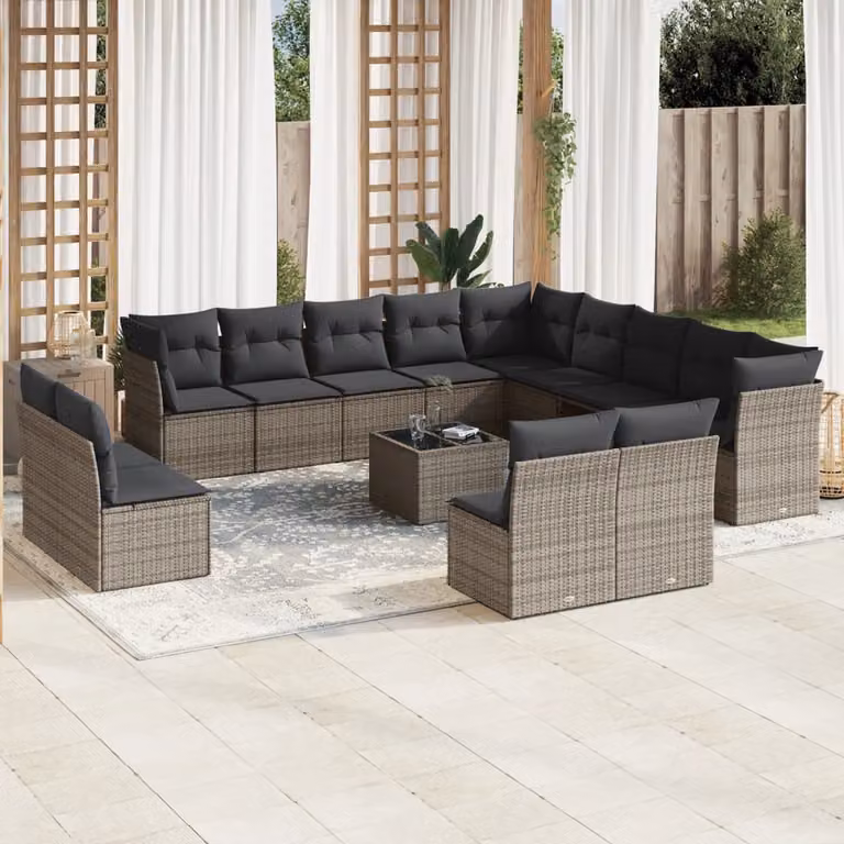 Set Divani da Giardino vidaXL a Forma a U con Tavolino e Cuscini, Colore Grigio
