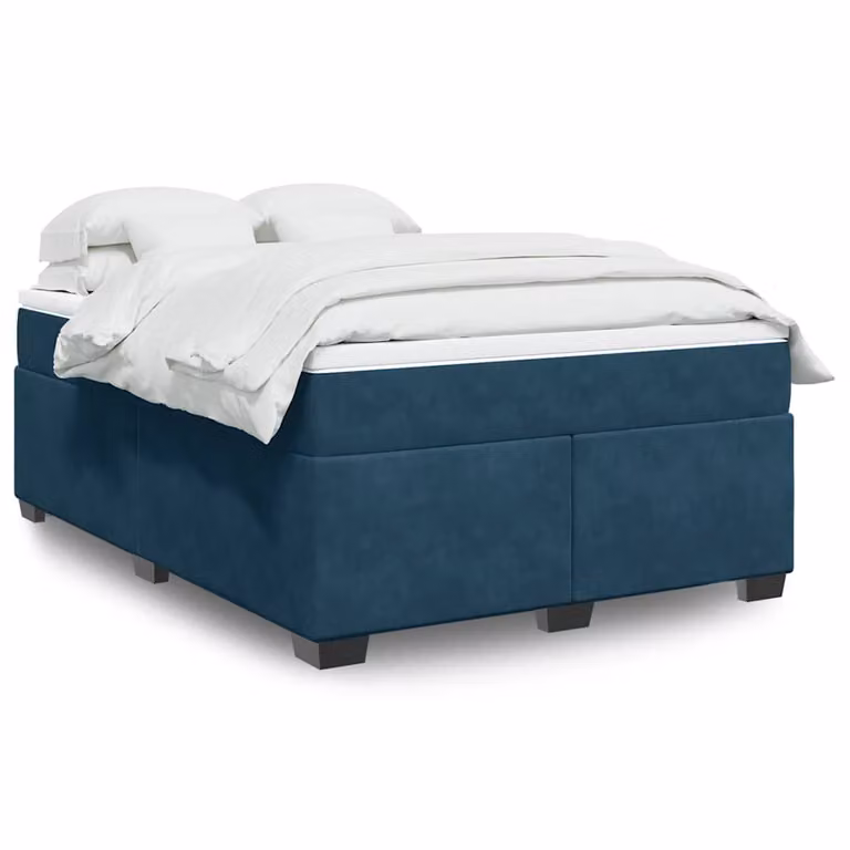 vidaXL Giroletto a Molle con Materasso Ibrido in Velluto Blu Scuro e Bianco L/P/H: 160 x 200 cm