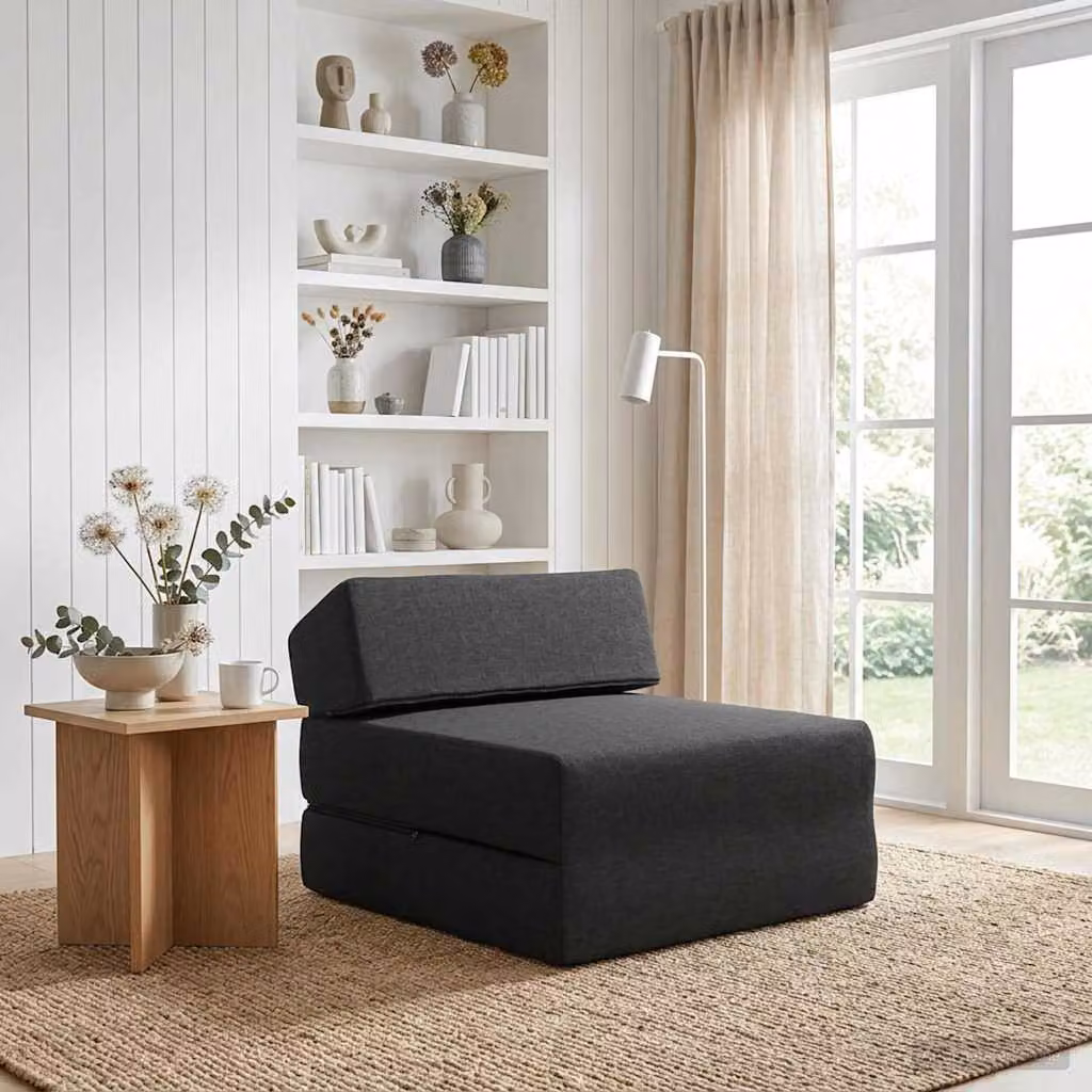 vidaXL Divano Letto Pieghevole Moderno in Tessuto Nero L/P/H: 60 x 70 x 41 cm