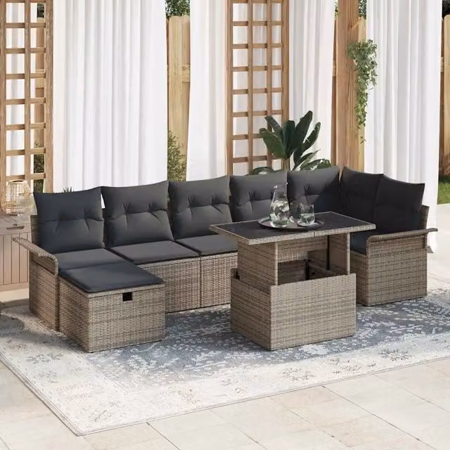Set Divano da Giardino 8 pz Grigio polyrattan 3361018