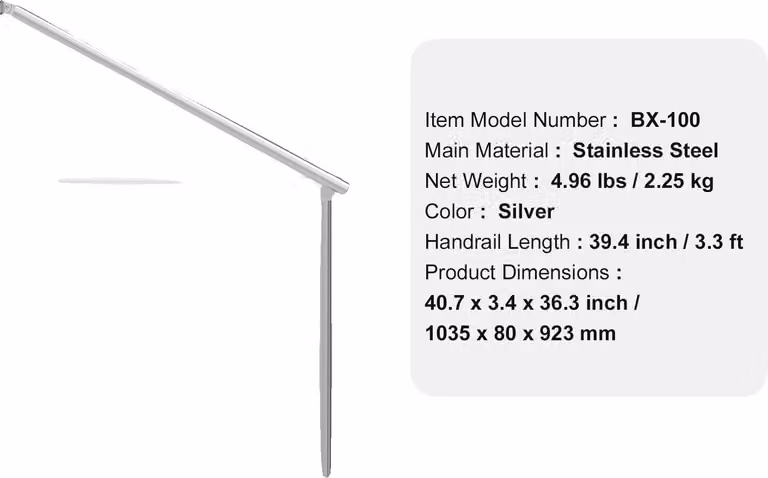 Ringhiera per scale esterne, angolari regolabili, robusto set di installazione, 100 cm