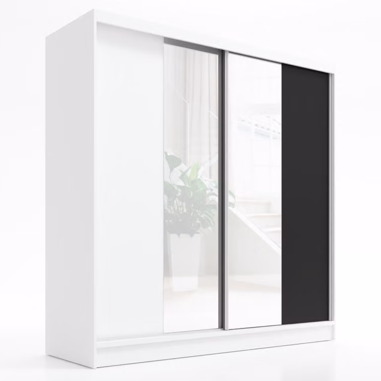 Armadio a battente, 2 ante, con specchio, modello SOLO 200 (bianco, nero, bianco)