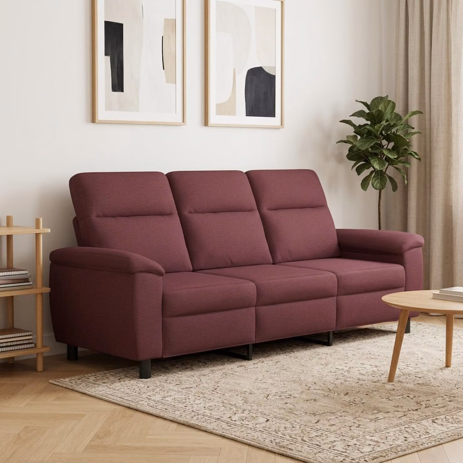 Divano moderno lineare vidaXL in tessuto viola con struttura in metallo L: 214 cm, P: 90 cm, H: 95 cm