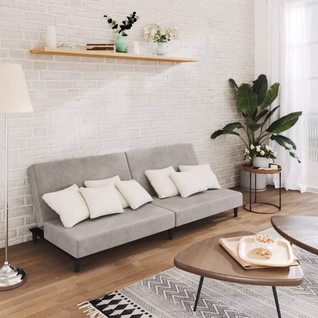 vidaXL Divano Letto Click-Clack Moderno in Velluto Grigio con Struttura in Legno Solido
