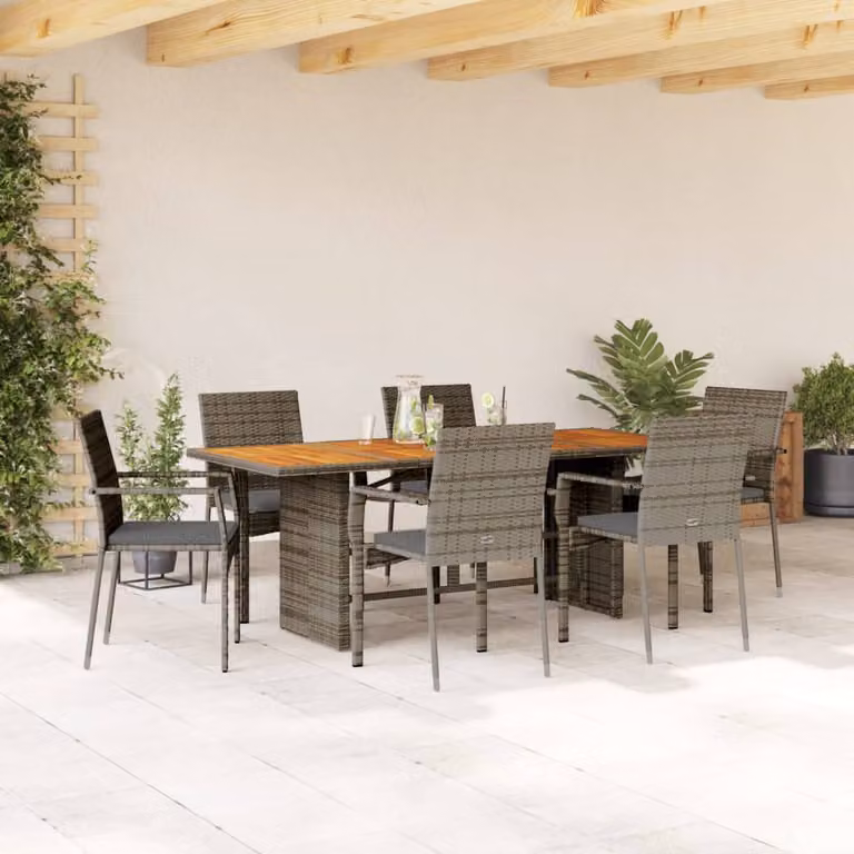vidaXL Set da Pranzo da Giardino 7 pz in Polyrattan e Legno di Acacia Grigio