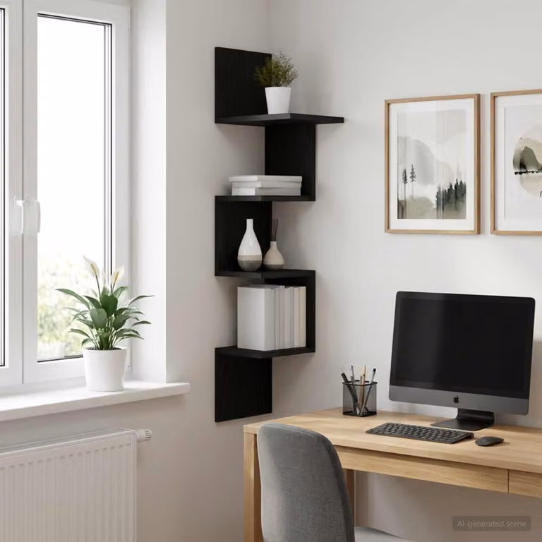 Scaffale da parete moderno vidaXL in MDF Nero, L: 32 cm, P: 21 cm, H: 107 cm