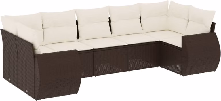 Set Divani da Giardino 7 pz con Cuscini Marrone in Polyrattan