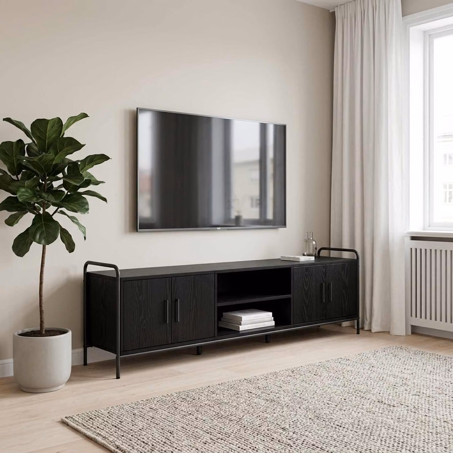 Mobile TV vidaXL moderno in legno e metallo nero, L 167,5 x P 33 x H 50 cm